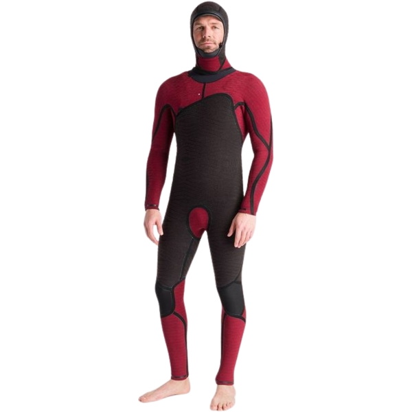 2025 C-Skins Hommes NuWave Wired+ 6/5mm Chest Zip à Capuche Combinaison Néoprène C-NWI65MH - Black / Black X / Rust